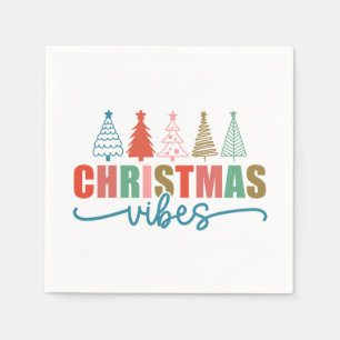 Christmas Vibes - Colourful Holiday Trees Design Napkin