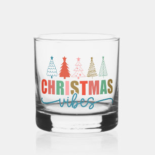 Christmas Vibes - Colourful Holiday Trees Design Whiskey Glass