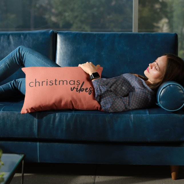 Christmas Vibes | Coral Pink Modern Minimalist Lumbar Cushion (Creator Uploaded)
