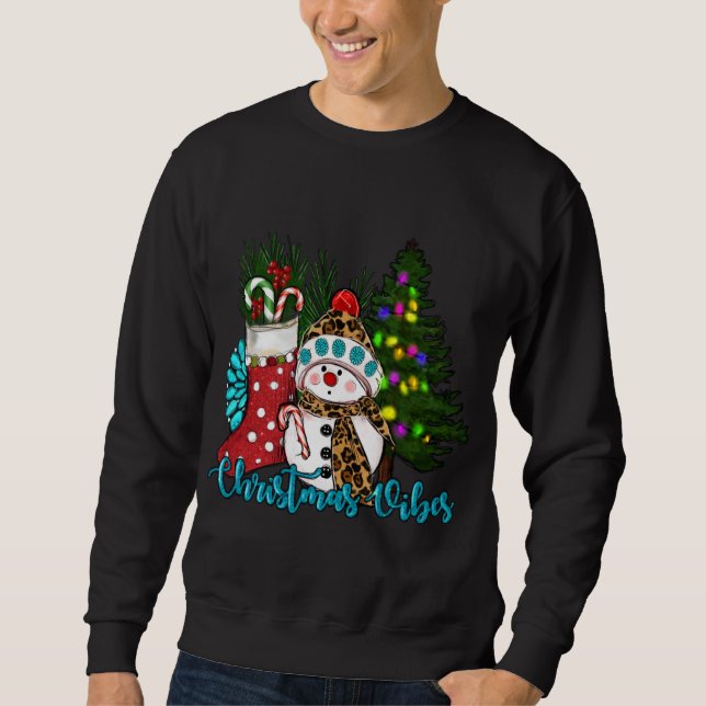 Christmas Vibes Cute Snowman Christmas Stocking Ca Sweatshirt (Front)