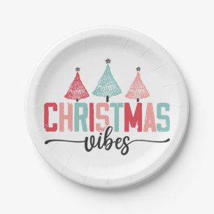 Christmas Vibes - Festive Tree Design Paper Plate