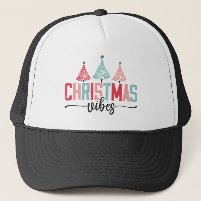 Christmas Vibes - Festive Tree Design Trucker Hat (Front)