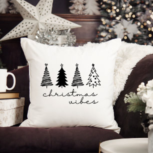 Christmas Vibes Modern Minimalist Black Trees Cushion
