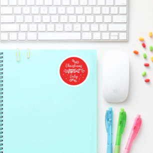 Christmas Vibes Only Typography Red White Classic Round Sticker