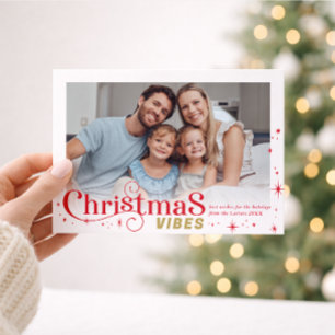 CHRISTMAS VIBES PHOTO festive cute typography red Holiday Card