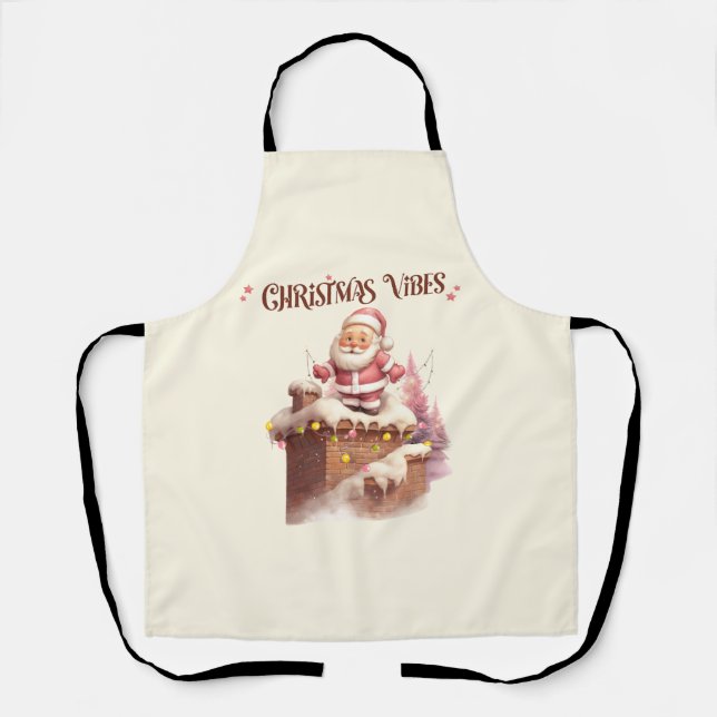Christmas Vibes Pink Santa Apron (Front)