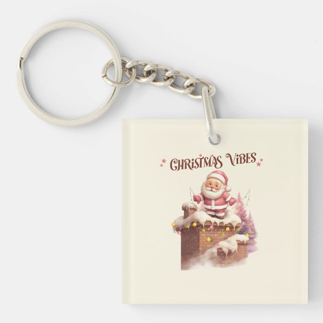 Christmas Vibes Pink Santa Key Ring (Front)