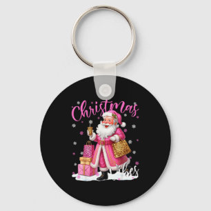 Christmas Vibes Pink Santa Leopard Christmas Xmas Key Ring