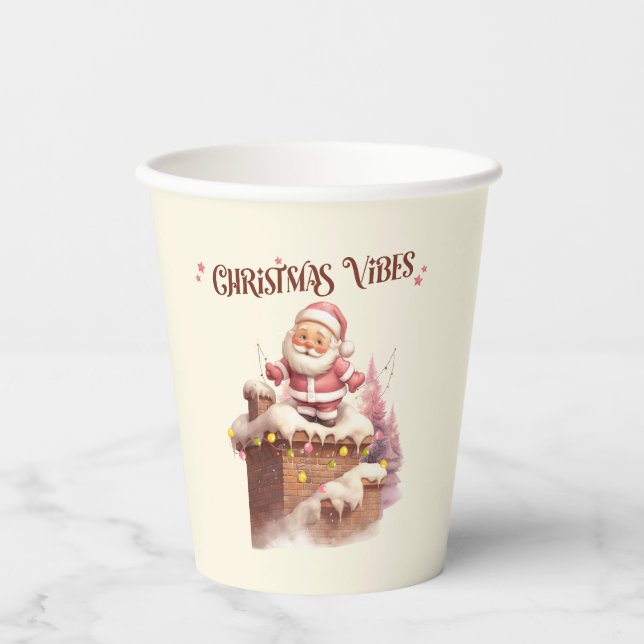 Christmas Vibes Pink Santa Paper Cups (Front)