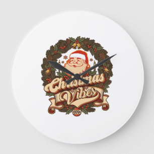 Christmas Vibes Santa Claus Wreath Bells Large Clock