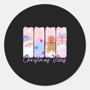 Christmas Vibes Santa Claus Xmas Tree Gingerbread  Classic Round Sticker