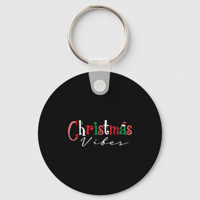 Christmas Vibes Santa Hat, Holly, Holiday Vibes Ch Key Ring (Front)
