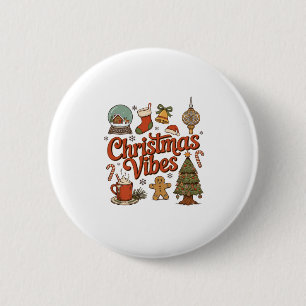 Christmas Vibes Snow Globe Gingerbread Man Tree 6 Cm Round Badge