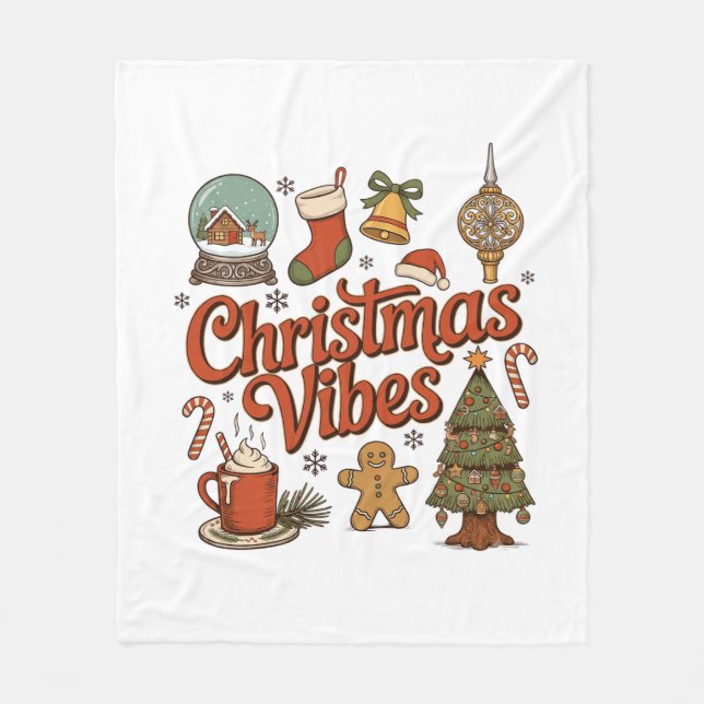 Christmas Vibes Snow Globe Gingerbread Man Tree Fleece Blanket (Front)