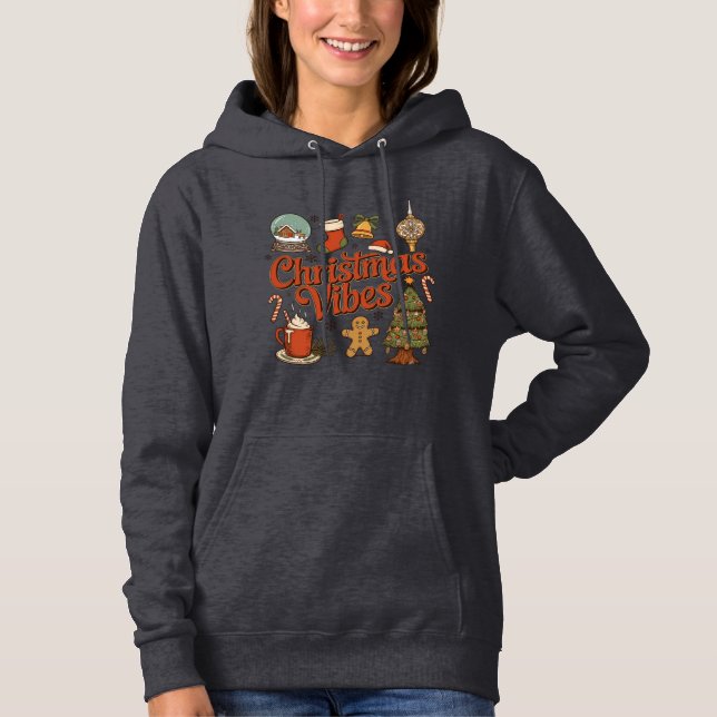Christmas Vibes Snow Globe Gingerbread Man Tree Hoodie (Front)