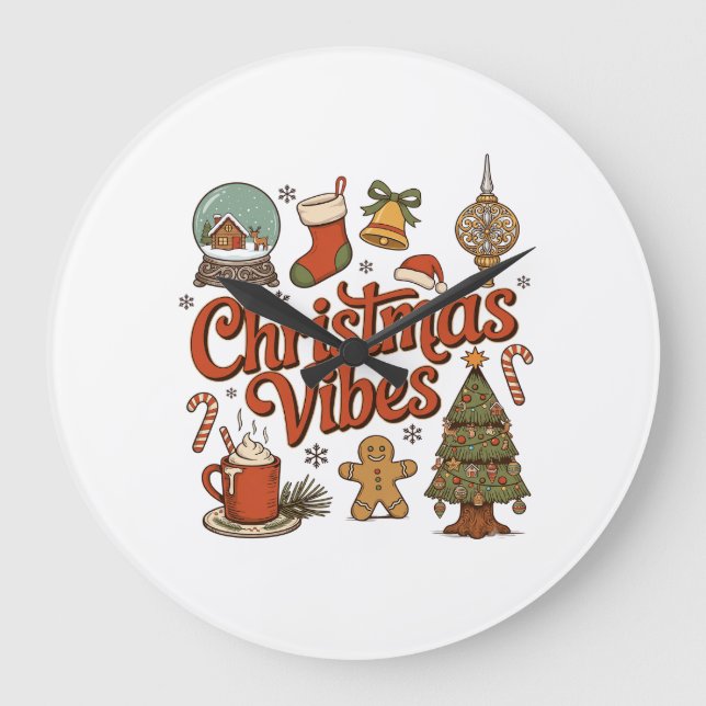 Christmas Vibes Snow Globe Gingerbread Man Tree Large Clock (Front)
