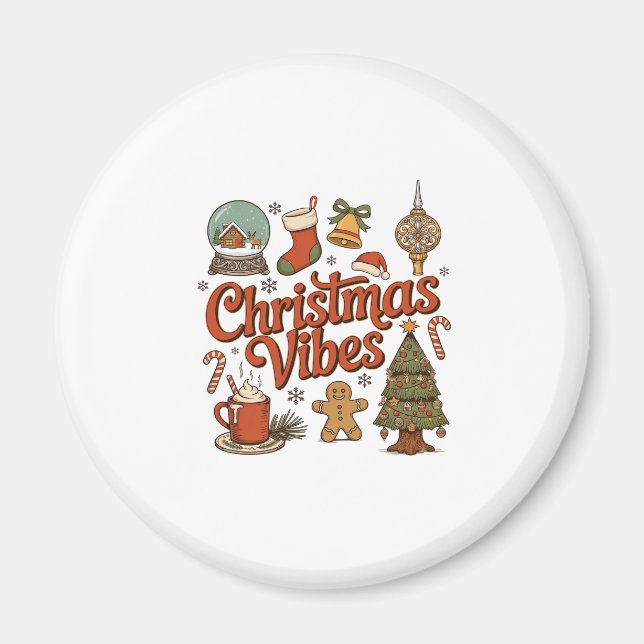 Christmas Vibes Snow Globe Gingerbread Man Tree Magnet (Front)