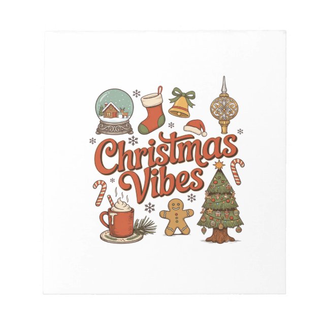 Christmas Vibes Snow Globe Gingerbread Man Tree Notepad (Front)