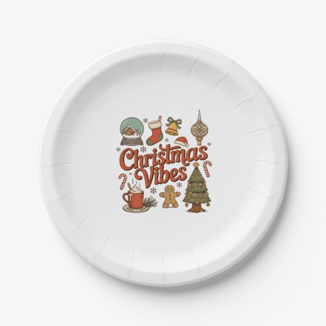 Christmas Vibes Snow Globe Gingerbread Man Tree Paper Plate (Front)