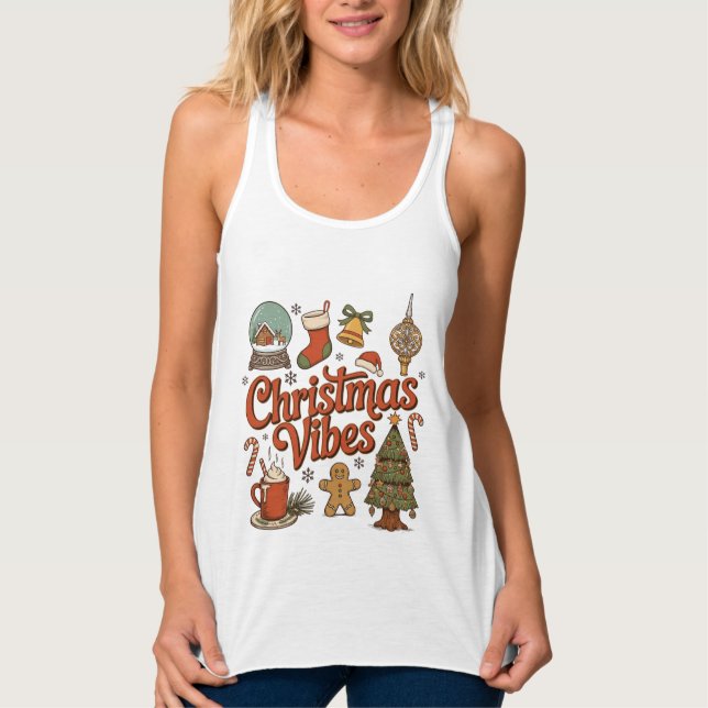 Christmas Vibes Snow Globe Gingerbread Man Tree Singlet (Front)
