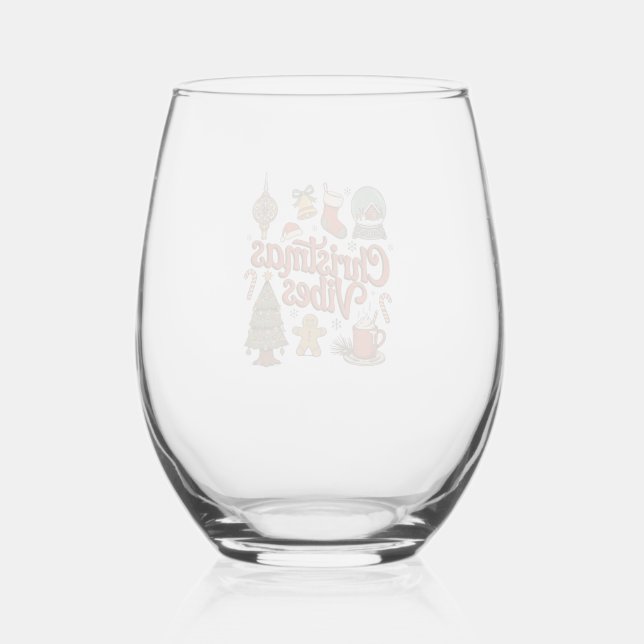 Christmas Vibes Snow Globe Gingerbread Man Tree Stemless Wine Glass (Front)