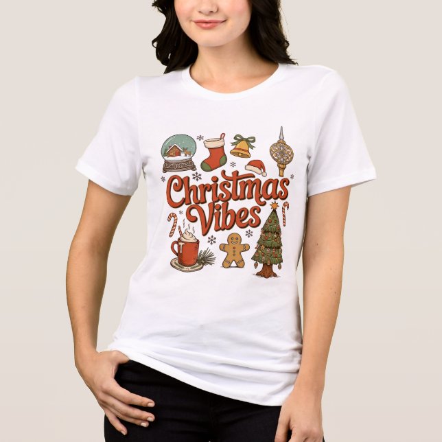 Christmas Vibes Snow Globe Gingerbread Man Tree Tri-Blend Shirt (Front)