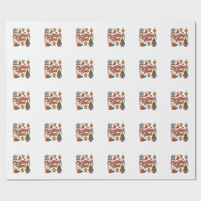 Christmas Vibes Snow Globe Gingerbread Man Tree Wrapping Paper (Flat)