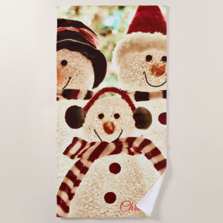 Christmas Vibes Snowman Celebration Beach Towel