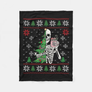 Christmas Vibes Xmas Skeleton Sorta Merry Sorta Sc Fleece Blanket