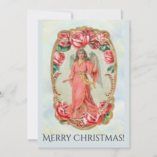 Christmas Victorian Angel Framed Roses Invitation (Front)