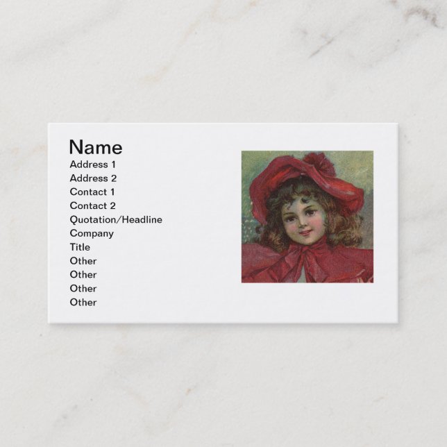 Christmas Victorian Child Red Hat Girl Portrait Ar Business Card (Front)