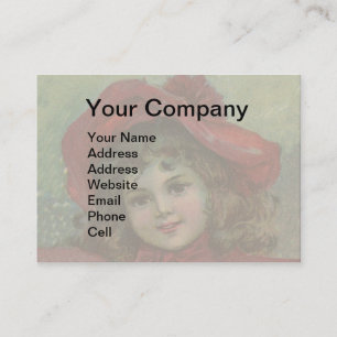 Christmas Victorian Child Red Hat Girl Portrait Ar Business Card