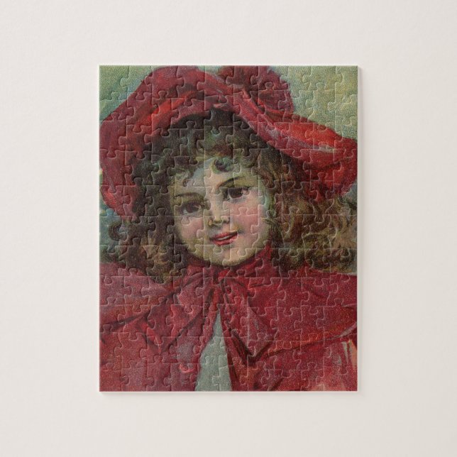 Christmas Victorian Child Red Hat Girl Portrait Ar Jigsaw Puzzle (Vertical)