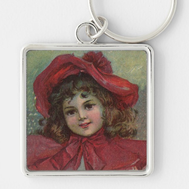 Christmas Victorian Child Red Hat Girl Portrait Ar Key Ring (Front)
