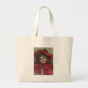 Christmas Victorian Child Red Hat Girl Portrait Ar Large Tote Bag