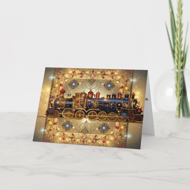 Christmas Victorian Elegant Train Steampunk Whimsy Holiday Card (Front)