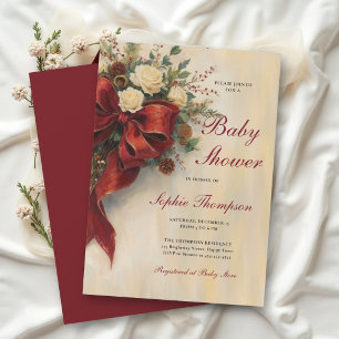 Christmas Victorian Vintage Bow Floral Baby Shower Invitation