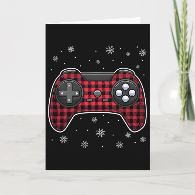 Christmas Video Game Controller Red Plaid Gamer Bo Card (Front)