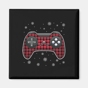 Christmas Video Game Controller Red Plaid Gamer Bo Magnet
