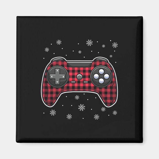 Christmas Video Game Controller Red Plaid Gamer Bo Magnet (Front)