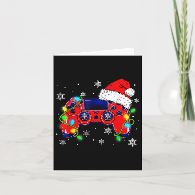 Christmas Video Game Controller Santa Hat Gamer Bo Card (Front)