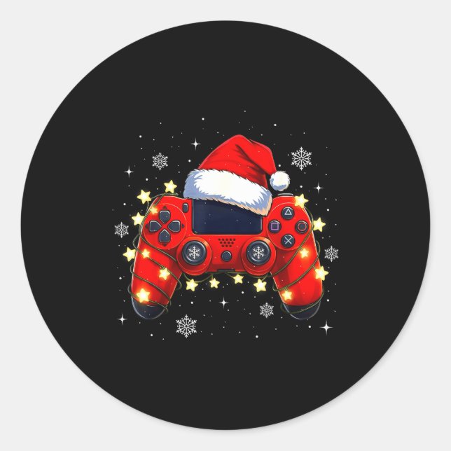 Christmas Video Game Controller Santa Hat Gamer Bo Classic Round Sticker (Front)