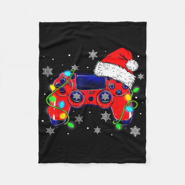 Christmas Video Game Controller Santa Hat Gamer Bo Fleece Blanket (Front)