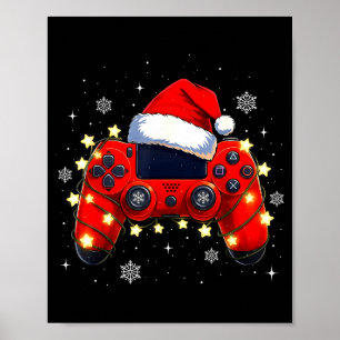 Christmas Video Game Controller Santa Hat Gamer Bo Poster