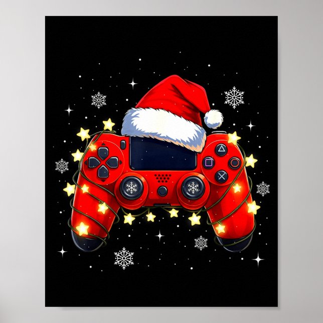 Christmas Video Game Controller Santa Hat Gamer Bo Poster (Front)