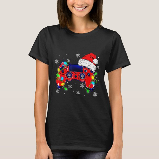 Christmas Video Game Controller Santa Hat Gamer Bo T-Shirt (Front)