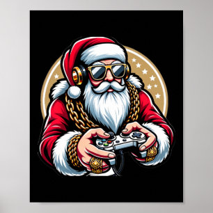 Christmas Video Game Santa Gamer Xmas Poster