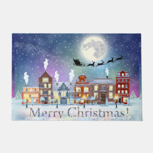 Christmas Village and Sleigh Doormat