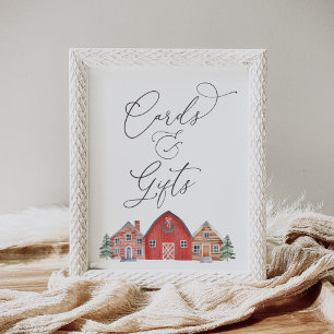 Christmas Village Baby Shower Cards and Gifts Sign