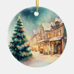 Christmas village ceramic tree decoration